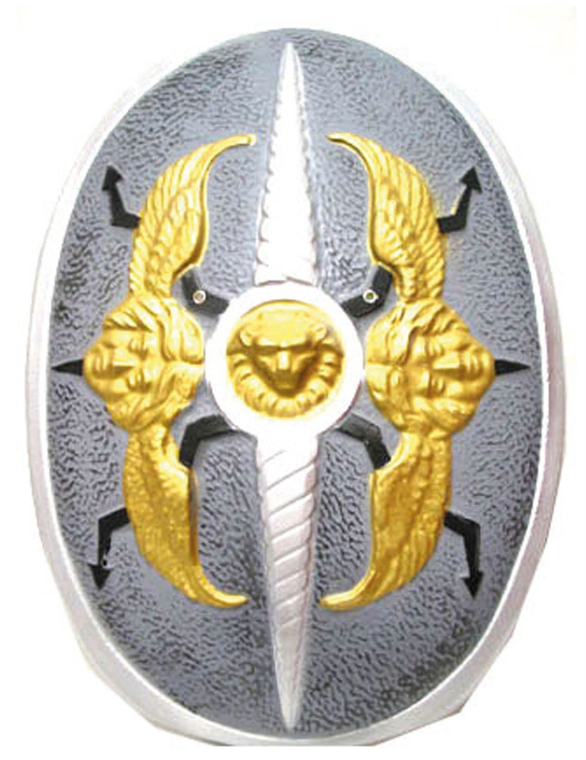 Bouclier ailes d'ange pour adulte gris et doré avec tête de lion