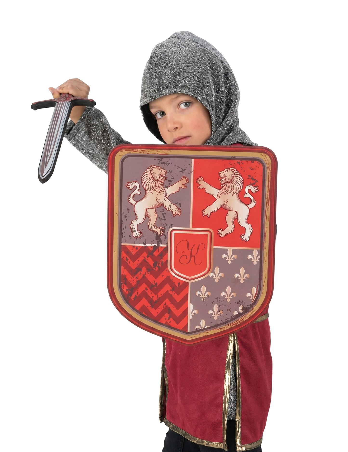 Bouclier de chevalier lion rouge en mousse 35 cm