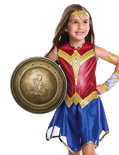 Bouclier en plastique Wonder Woman pour fille doré et bronze avec logo aigle