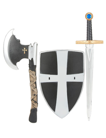 Sabie cavaler medieval din plastic pentru copii și scut pentru topor