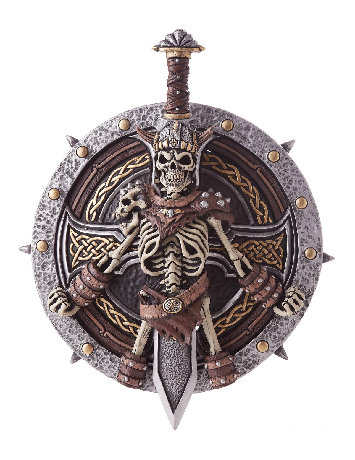 Bouclier et épée viking pour adulte avec squelette de guerrier argenté et marron