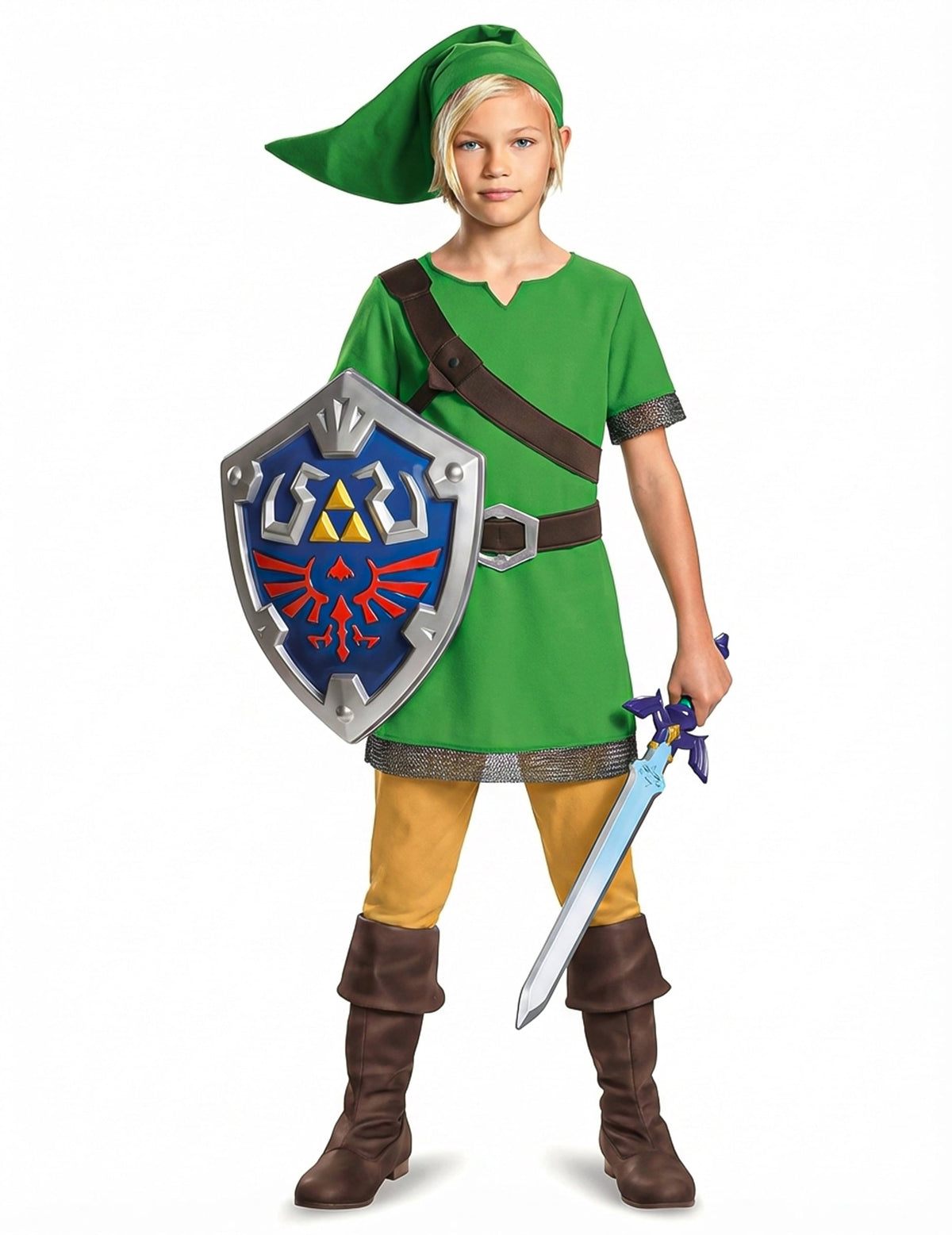 Mise en situation du bouclier Link Zelda™ porté par un enfant