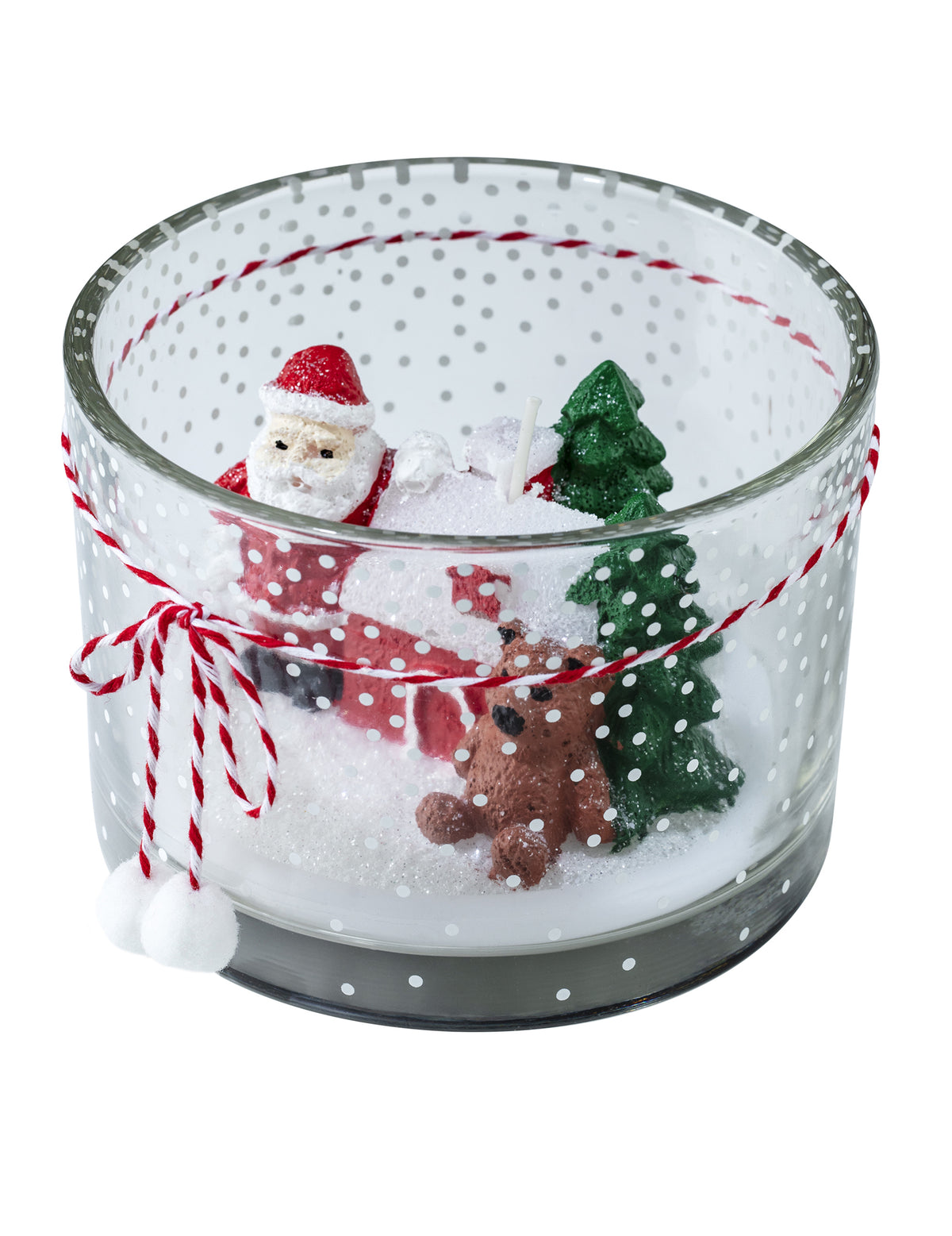 Bougie paysage de Noël en verre décoré avec Père Noël et ours brun