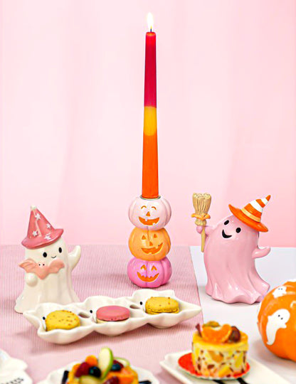 Bougeoir en résine avec 3 citrouilles souriantes 13 cm