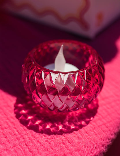 Suport de lumânare din cristal roz 7.5 x 4 cm