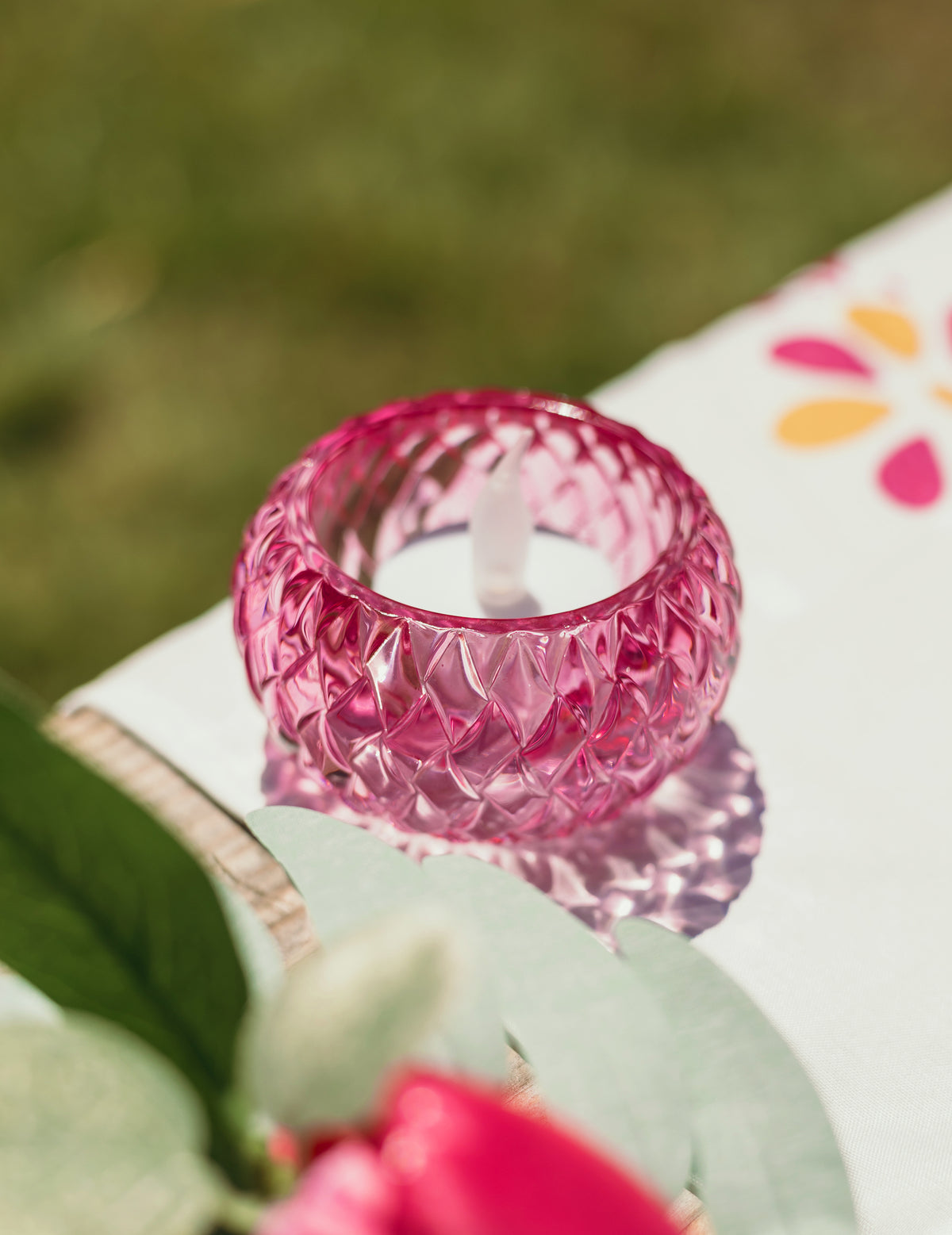 Suport de lumânare din cristal roz 7.5 x 4 cm