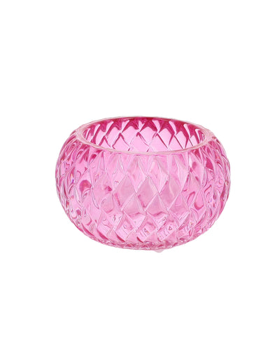Suport de lumânare din cristal roz 7.5 x 4 cm