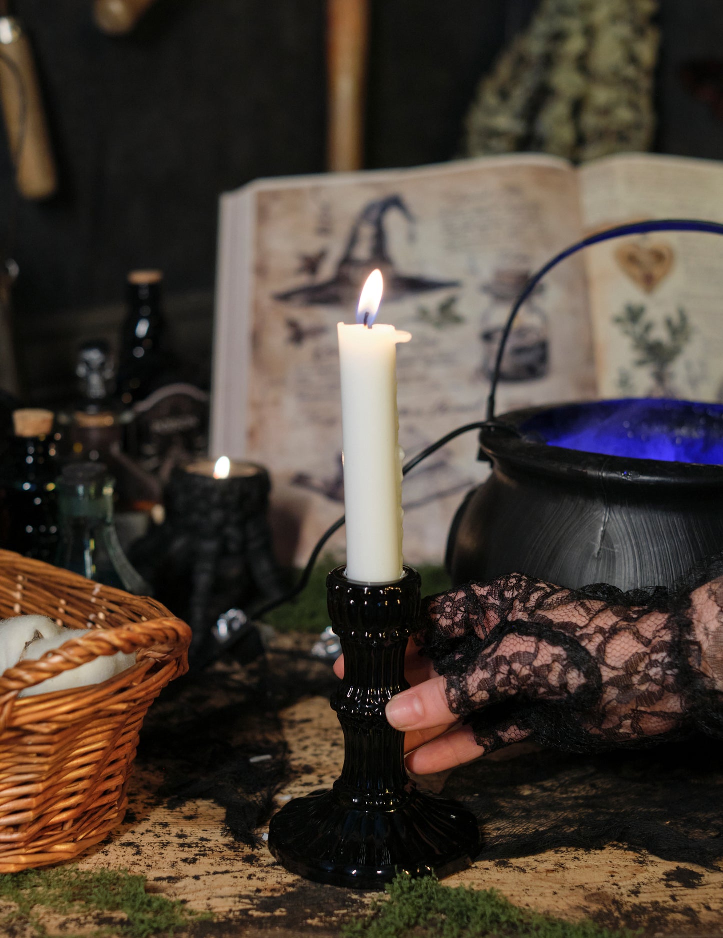 Suport de lumânare de sticlă neagră 12 cm