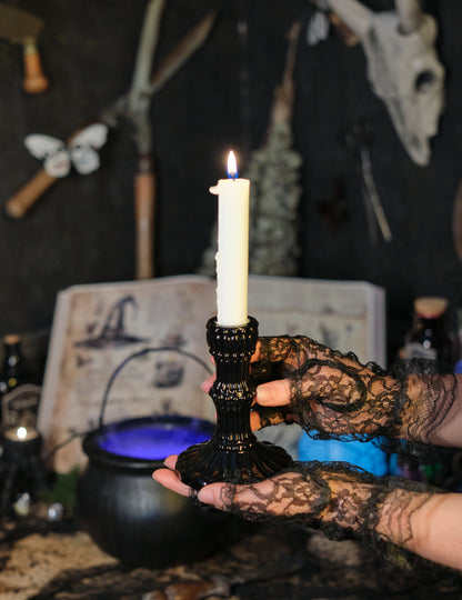 Suport de lumânare de sticlă neagră 12 cm