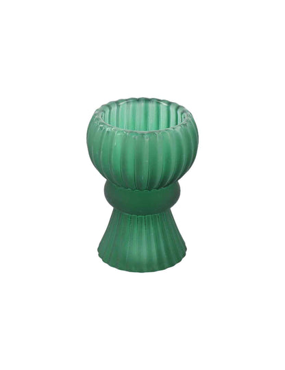 Bougeoir en verre vert foncé 5 x 8,5 cm