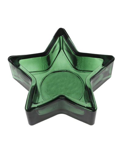 Suport lumânare stea din sticlă verde brad 9 x 3 cm