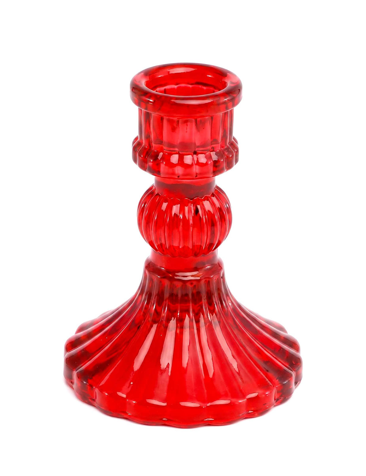Bougeoir flambeau en verre vintage rouge 8 x 10,5 cm