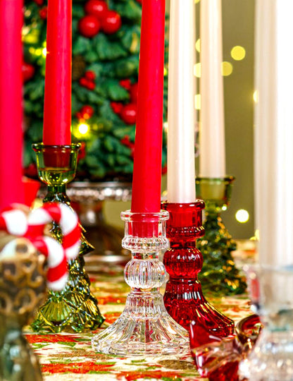 Bougeoir flambeau en verre vintage rouge 8 x 10,5 cm