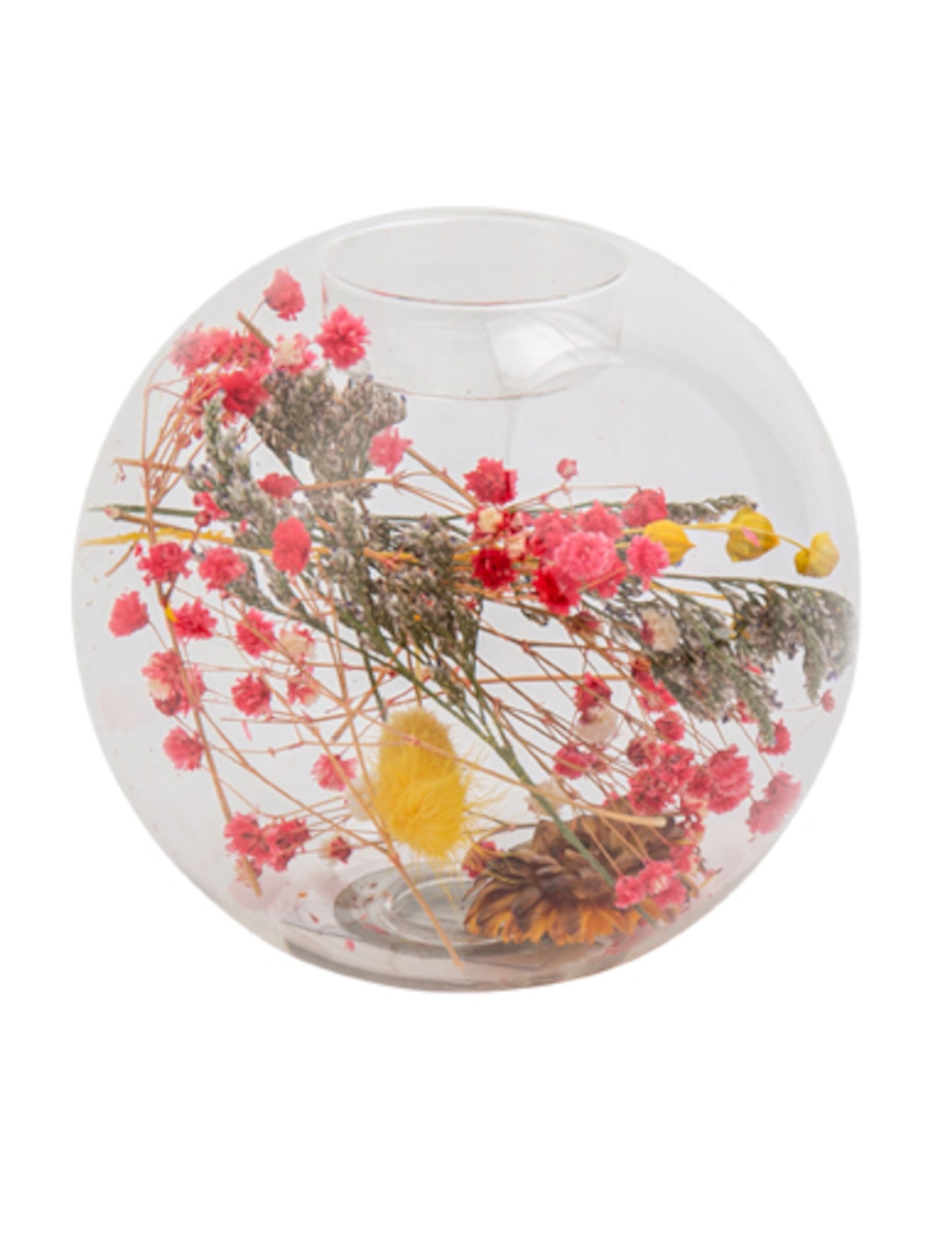 Suport de lumânare transparent cu flori uscate colorate, 11 x 10,5 cm cm nuntă la țară