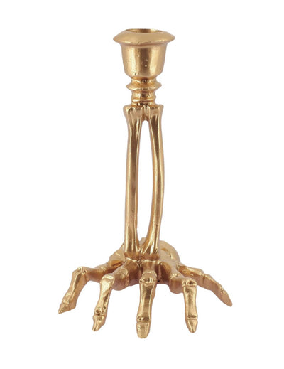 Suport lumânare mână de schelet din rășină aurie 10,5 x 15 cm