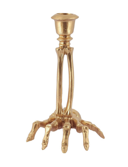 Suport lumânare mână de schelet din rășină aurie 10,5 x 15 cm