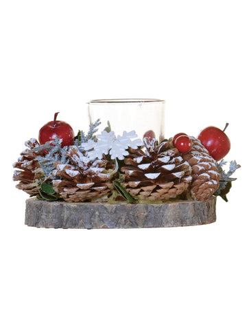 Suport pentru lumânare cu conuri de pin și fructe de pădure 15 cm 
