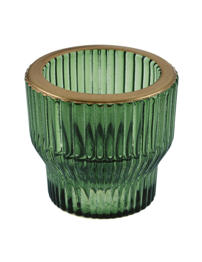 Bougeoir réversible conique en verre vert sapin 5,5 x 5 cm