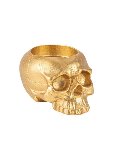 Sfeșnic craniu din rășină aurie 8 x 6 cm