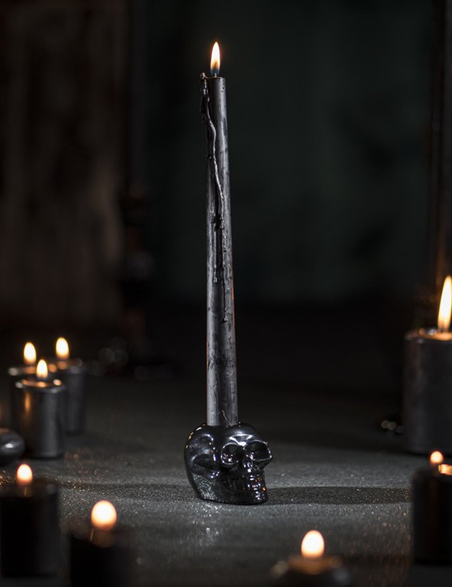 Deținător de lumânări cu craniu negru 5 cm