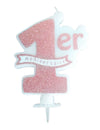 Bougie 1er anniversaire pour gâteau paillettes rose gold avec bobèche