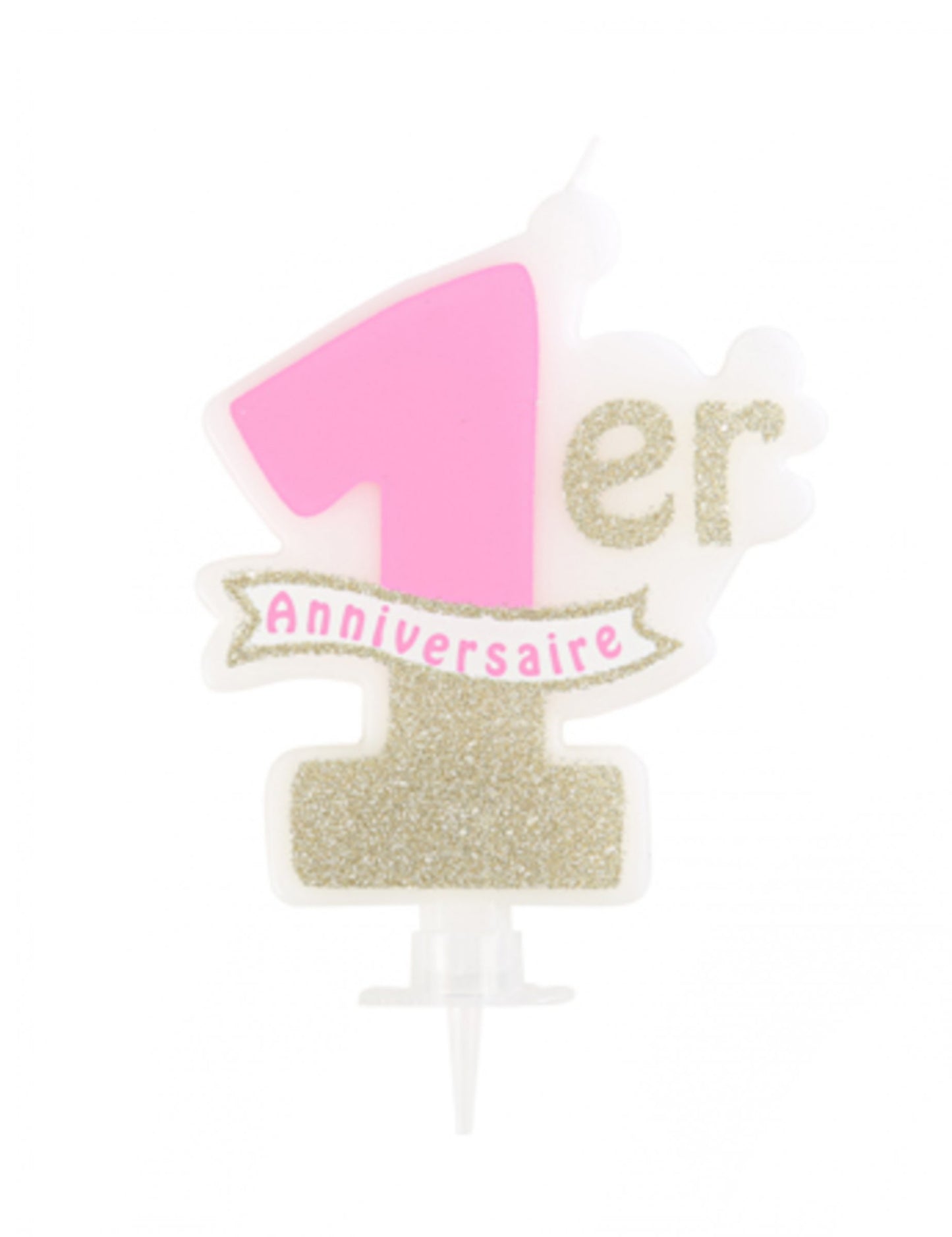 Lumânare roz și aurie pentru prima aniversare, 25 x 20 cm cm paiete