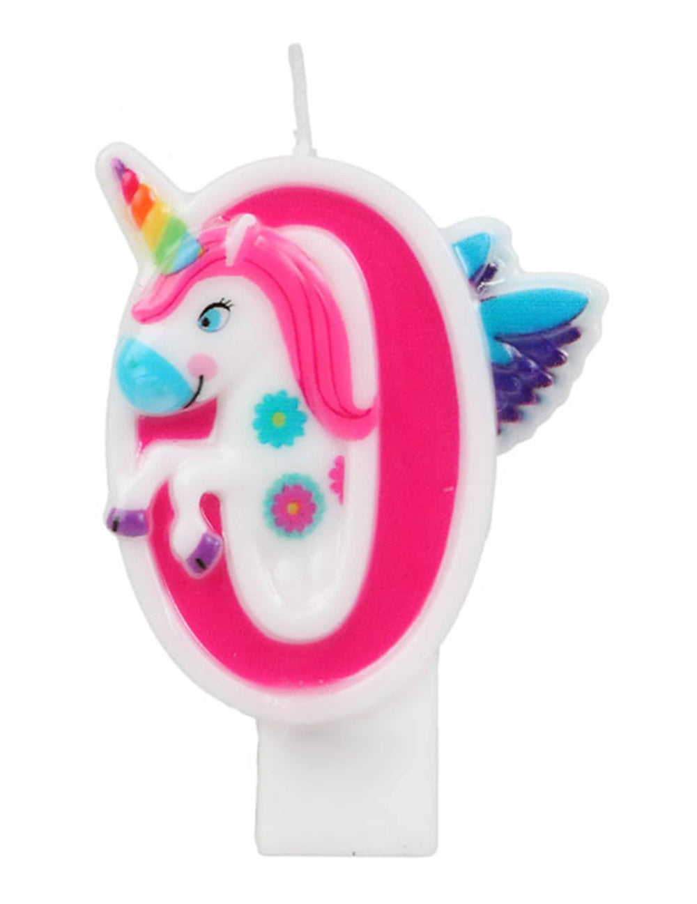 Lumânare cu cifră unicorni roz cu cifra 0