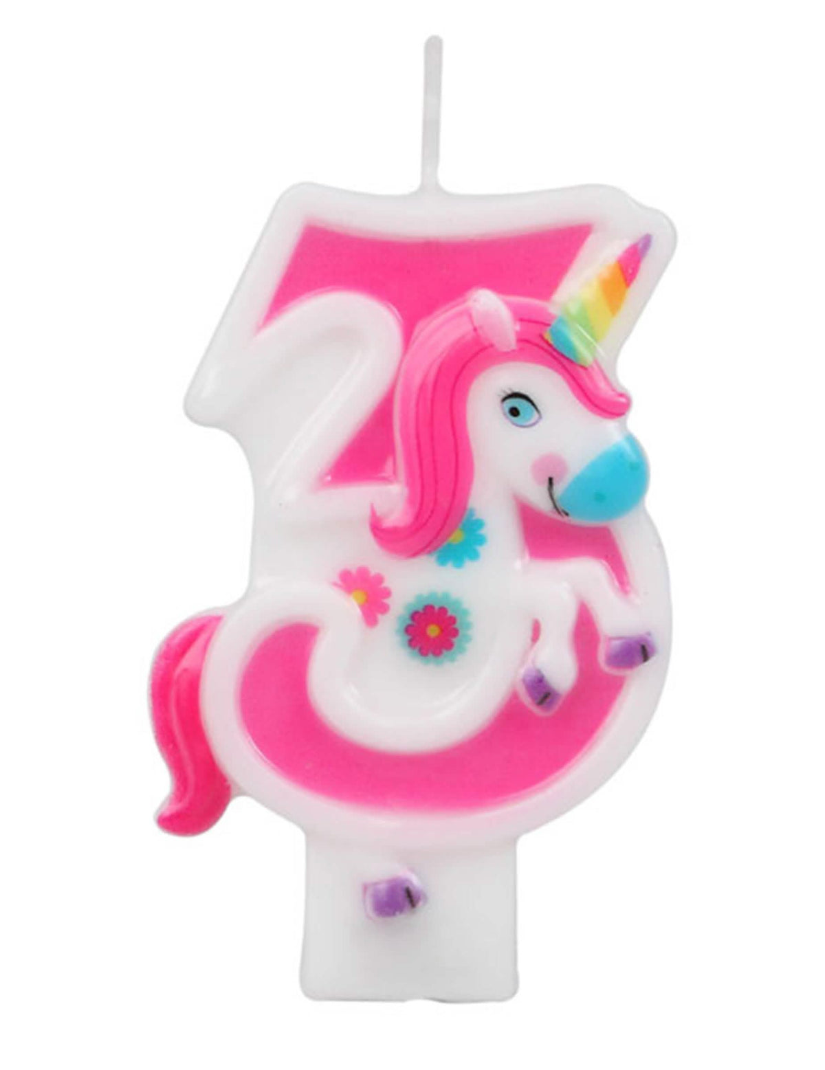 Cifra 3 a lumânării cifra unicorni roz
