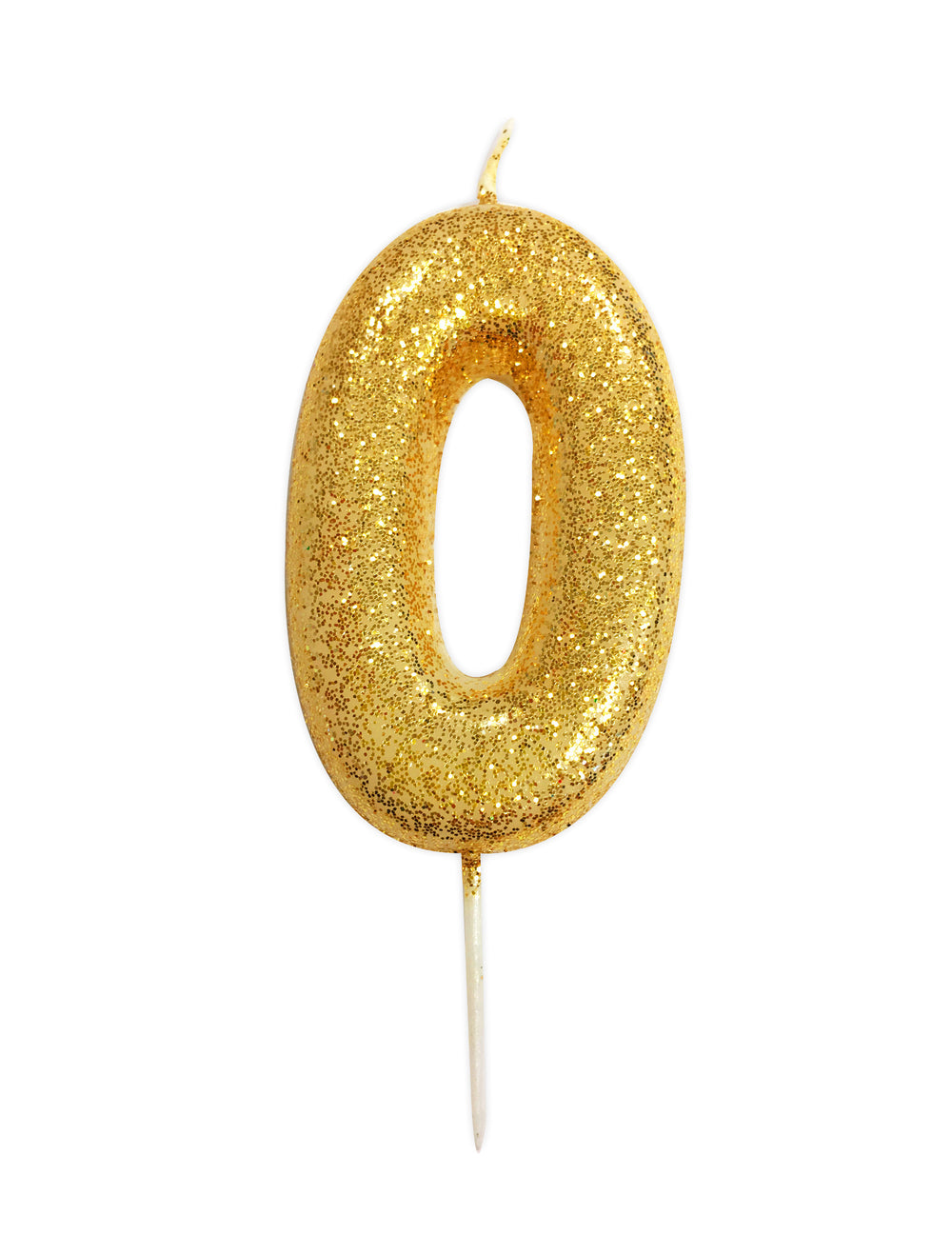 Bougie chiffre 0 pour anniversaire doré à paillettes