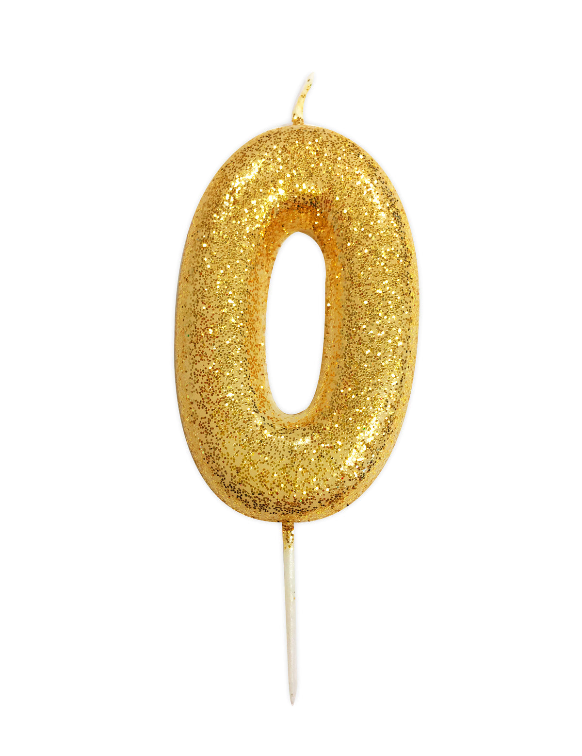 Bougie chiffre 0 pour anniversaire doré à paillettes