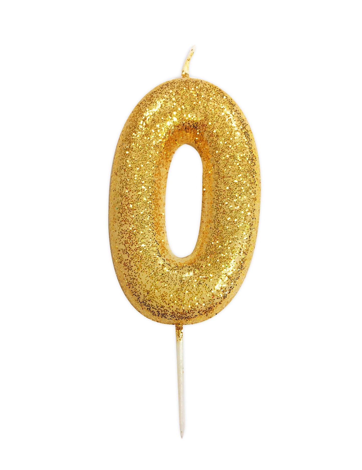 Lumânare numărul 0 cu sclipici auriu și 9 cm
