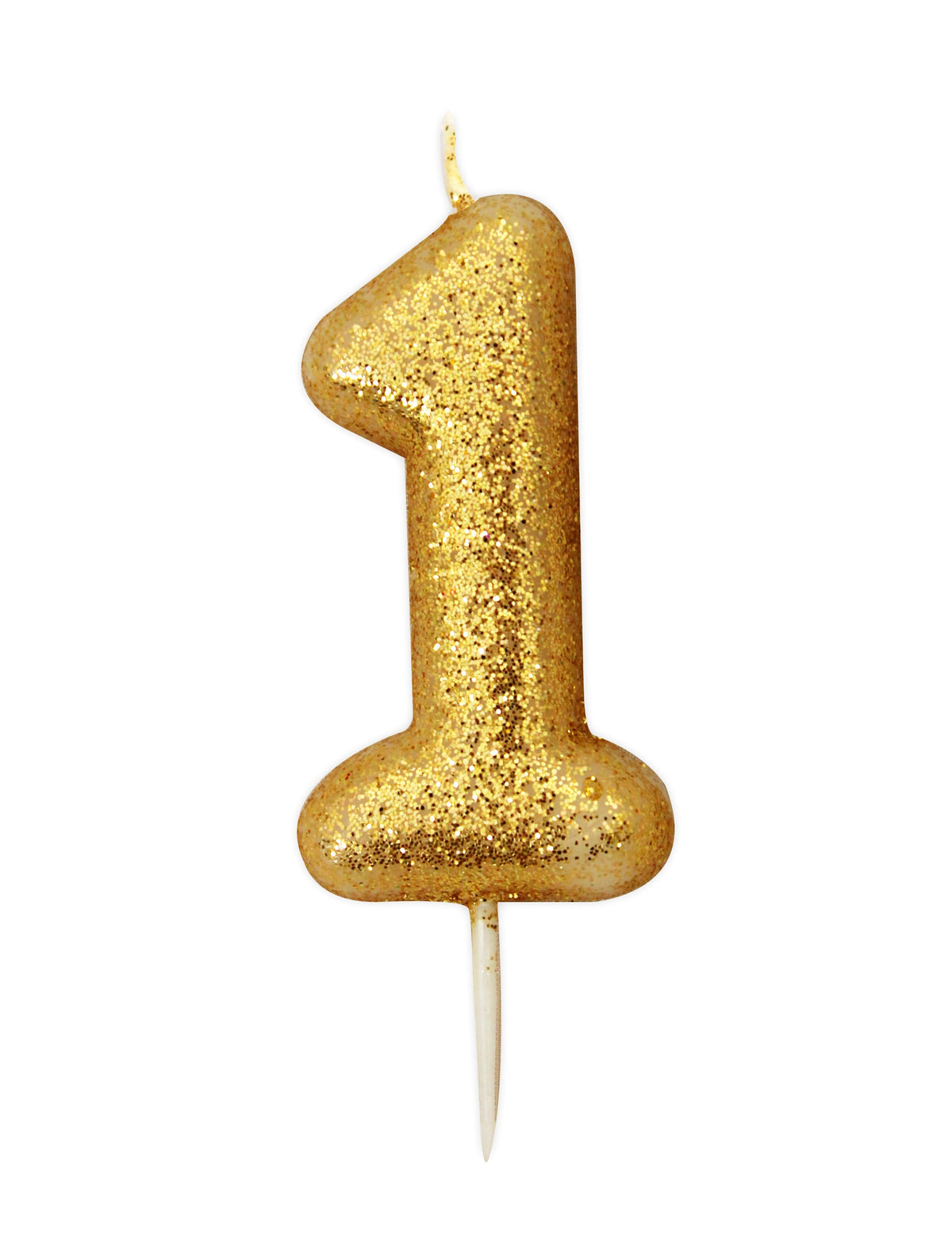 Bougie chiffre 1 doré à paillettes avec pic