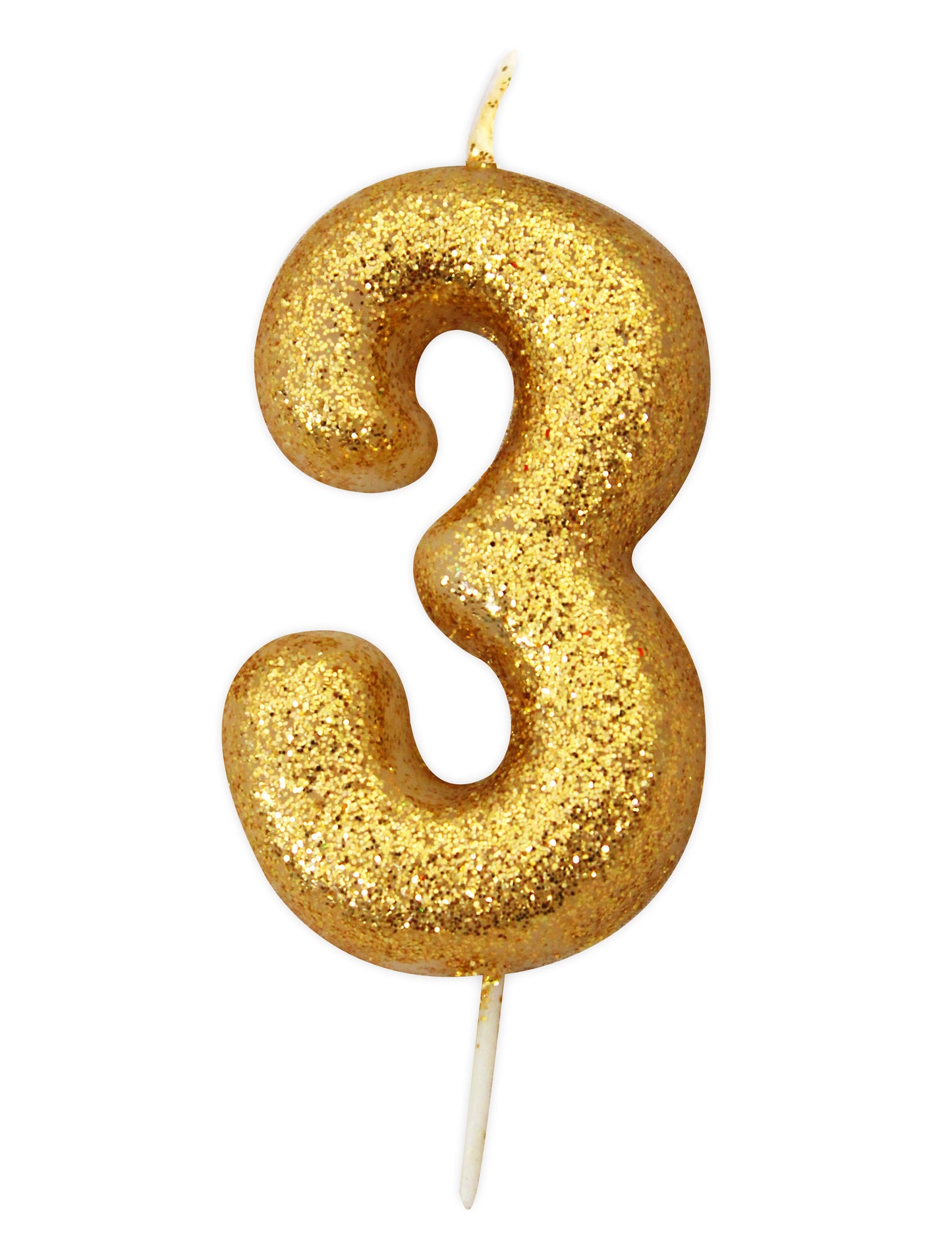 Lumânare cifră 3 aurie cu sclipici pentru aniversare 9 cm 