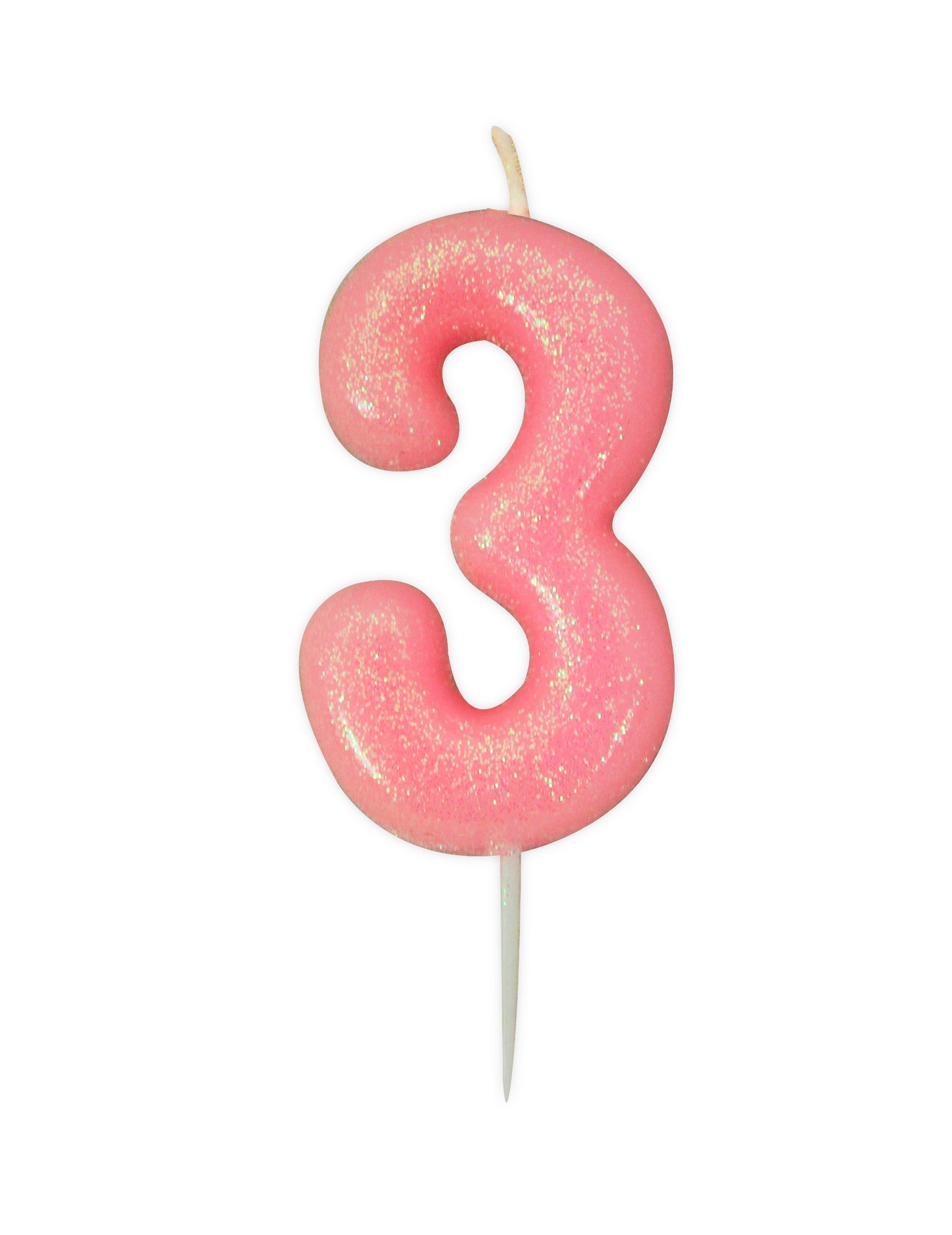 Lumânare cifră vârstă 3 roz irizat 9 cm cu sclipici 