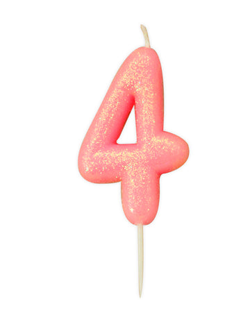 Lumânare de aniversare cifră 4 roz irizat 9 cm 