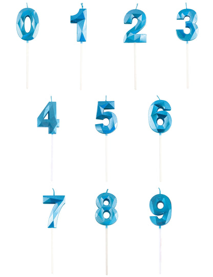 Lumânare cu număr albastru și efect de diamant 5 cm pentru ziua de naștere