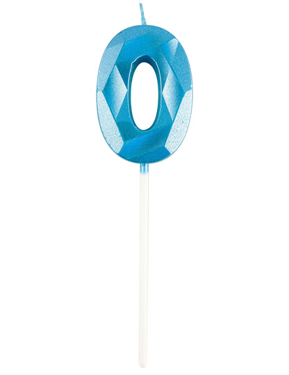 Lumânare cu număr albastru și efect de diamant 5 cm pentru ziua de naștere