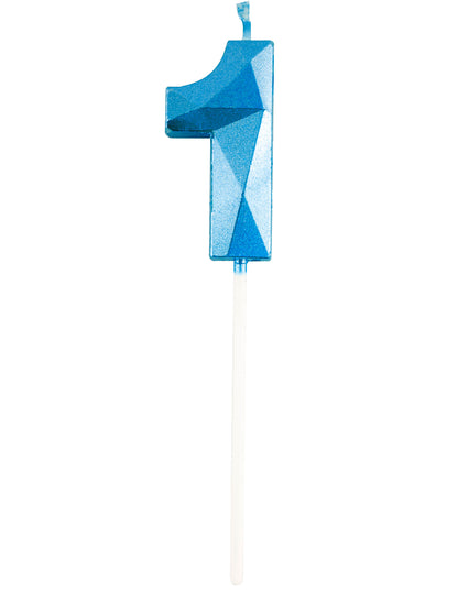 Lumânare cu număr albastru și efect de diamant 5 cm pentru ziua de naștere