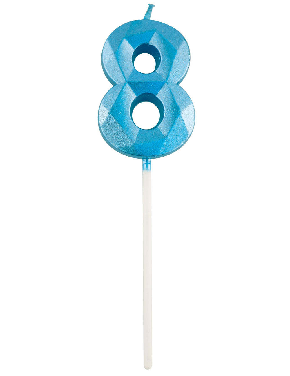 Bougie chiffre 8 pour anniversaire bleue effet diamant