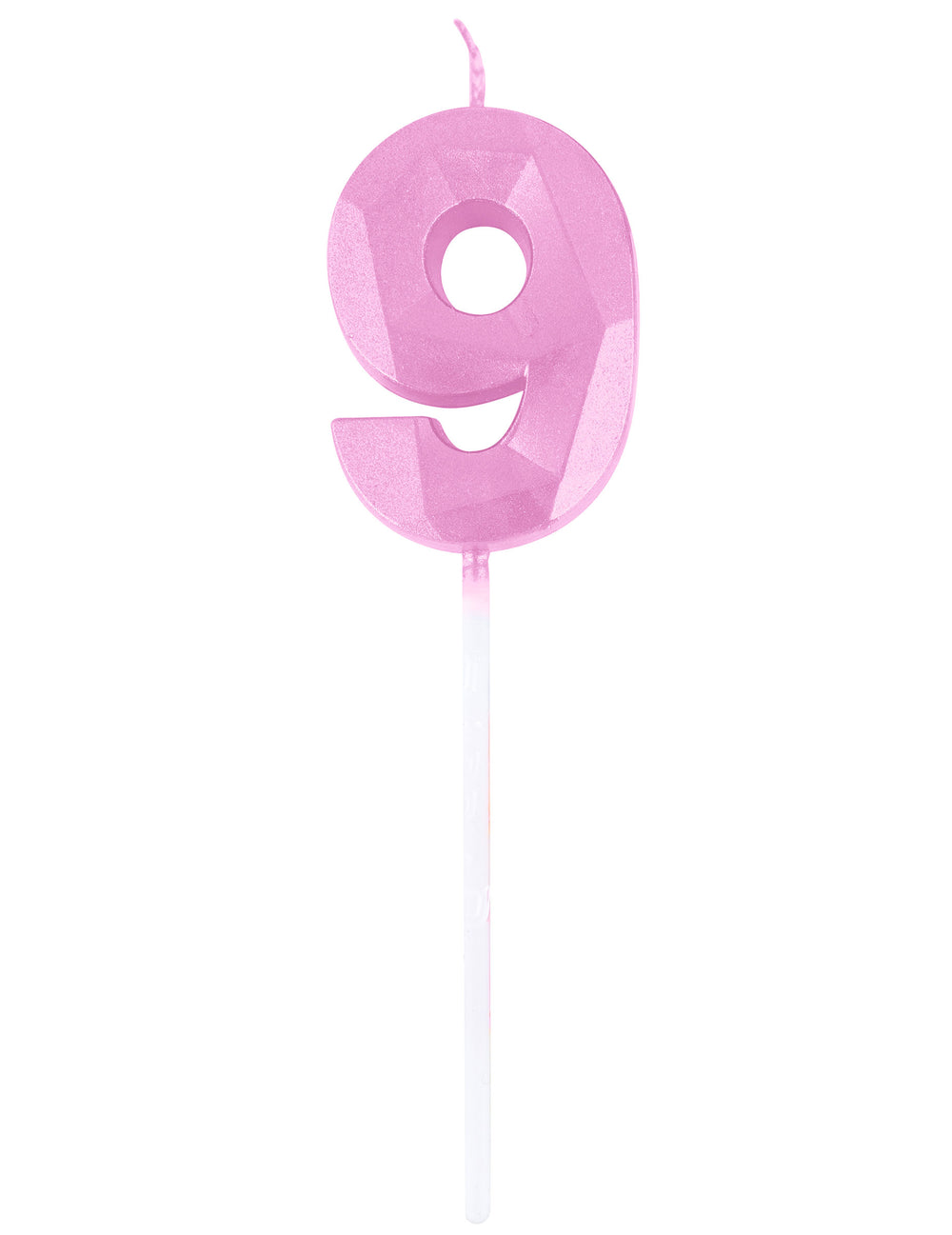Chiffre 9 de la bougie chiffre rose pastel effet diamant pour anniversaire