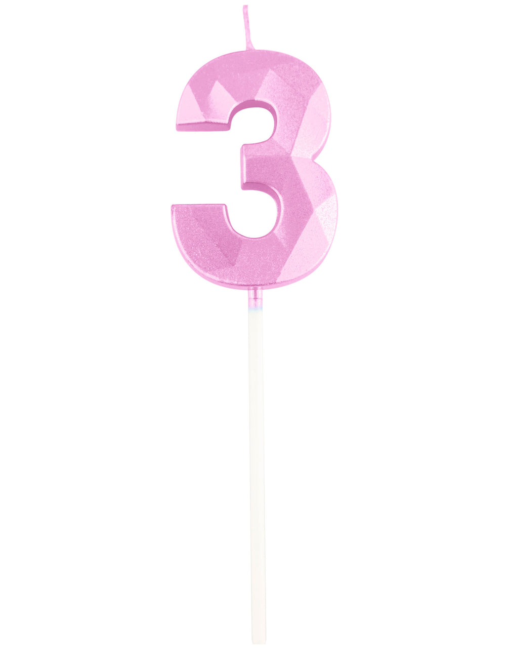 Détail du chiffre 3 de la bougie chiffre pour anniversaire rose pastel effet diamant