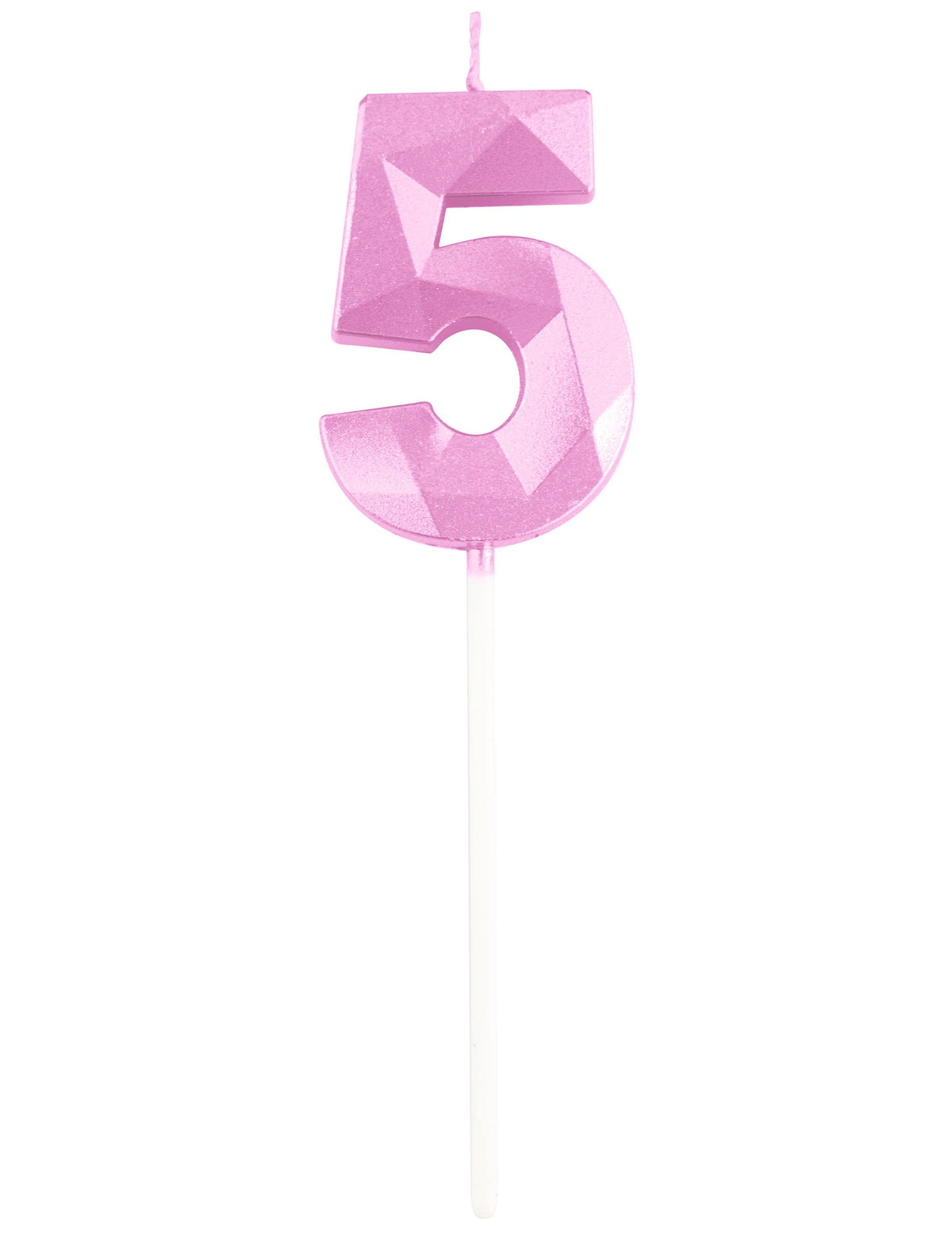 Détail du chiffre 5 de la bougie chiffre pour anniversaire rose pastel effet diamant