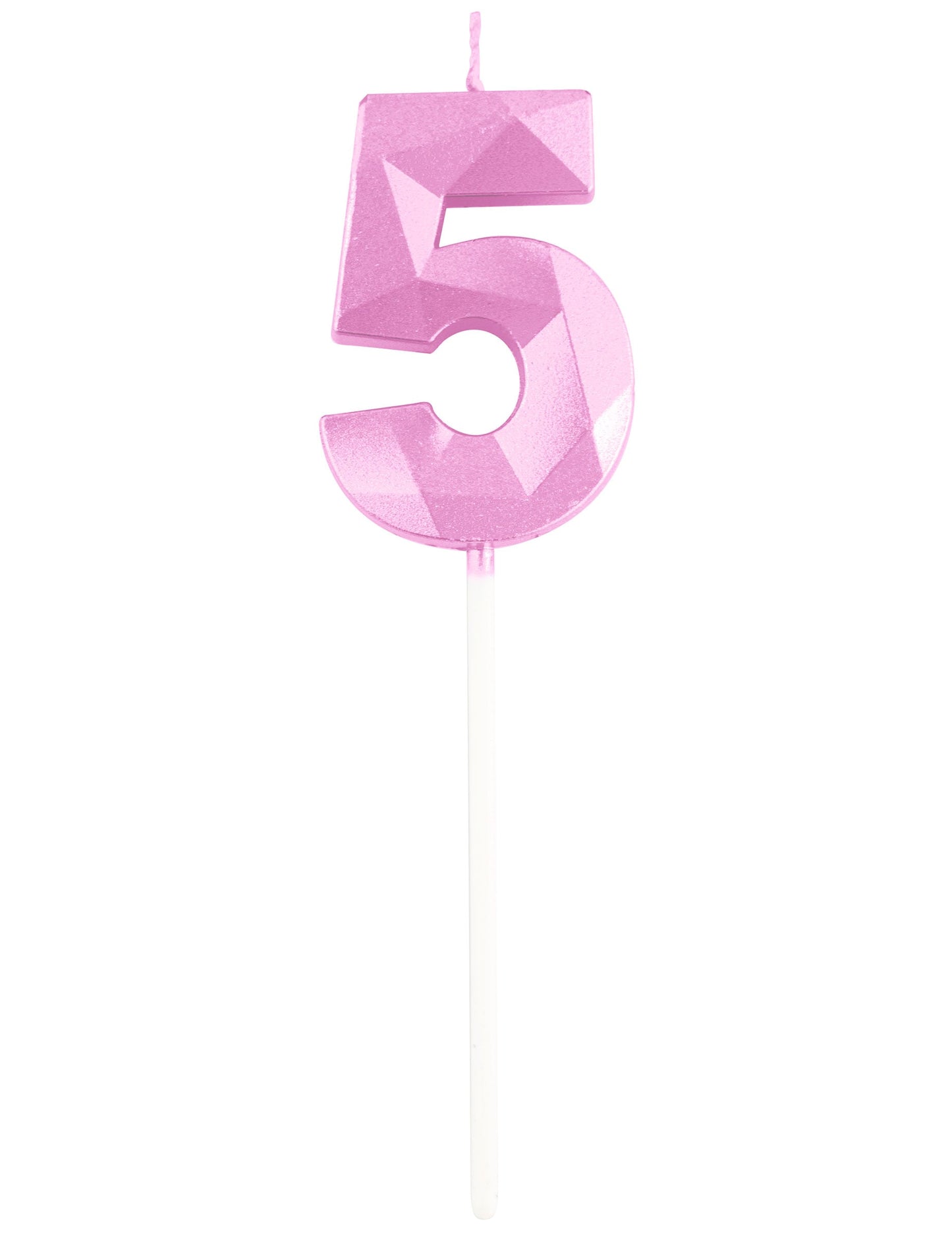 Détail du chiffre 5 de la bougie chiffre pour anniversaire rose pastel effet diamant