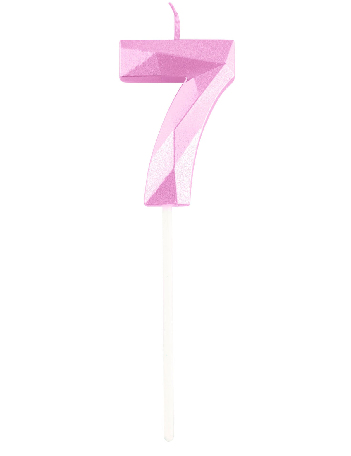 Détail du chiffre 7 de la bougie chiffre pour anniversaire rose pastel effet diamant