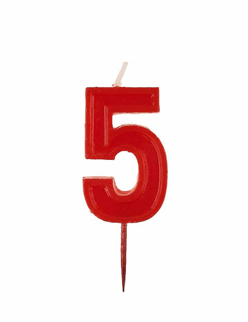 Lumânare cifră 5 roșie strălucitoare pentru aniversare 
