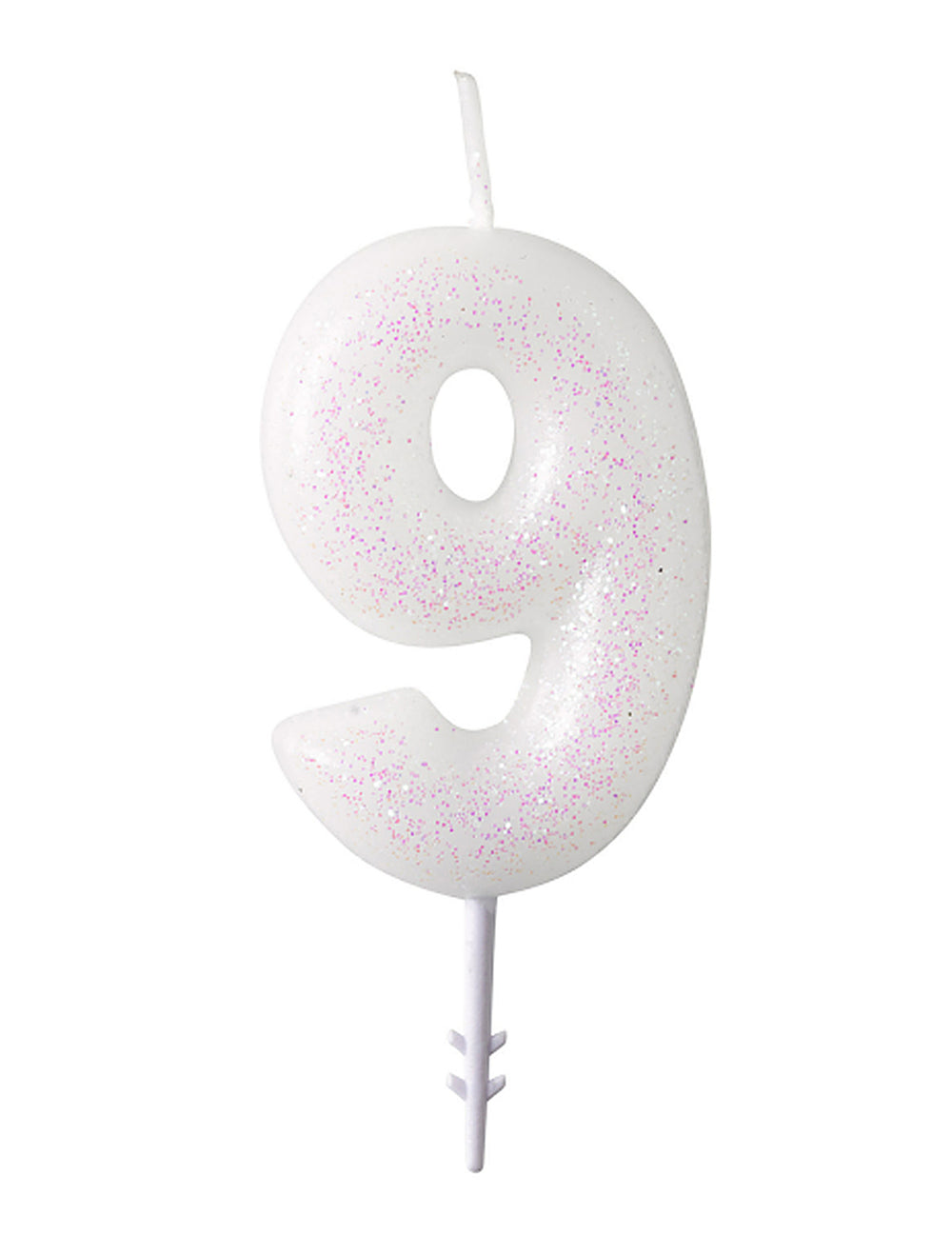 Chiffre 9 de la bougie chiffre blanche à paillettes