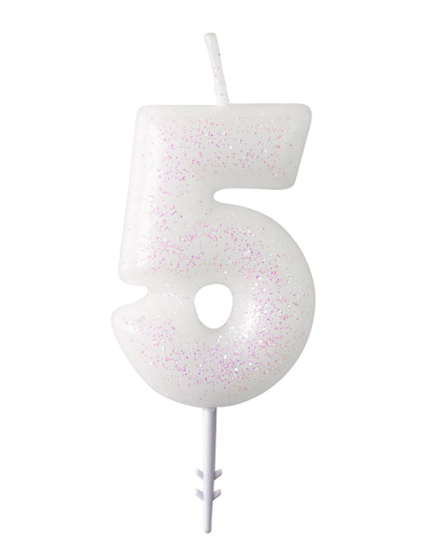 Lumânare albă cu figură albă cu sclipici de 6,5 cm