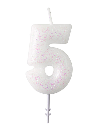 Lumânare albă cu figură albă cu sclipici de 6,5 cm