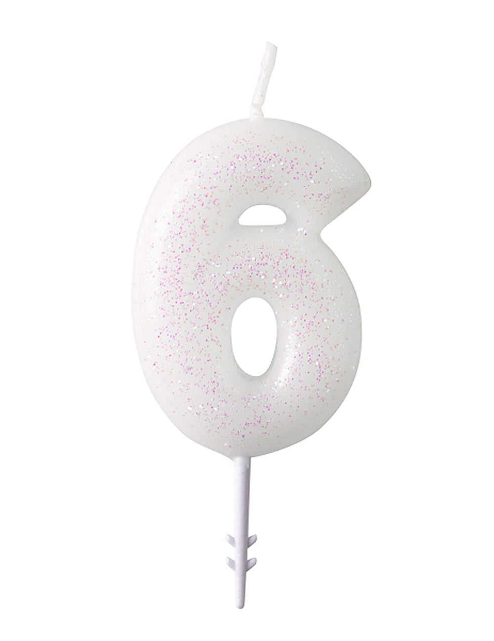 Chiffre 6 de la bougie chiffre blanche à paillettes