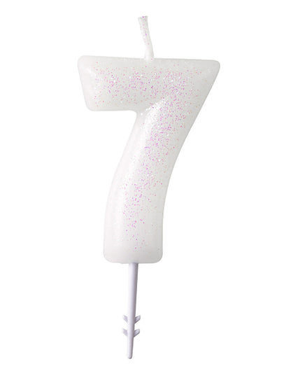 Lumânare albă cu figură albă cu sclipici de 6,5 cm